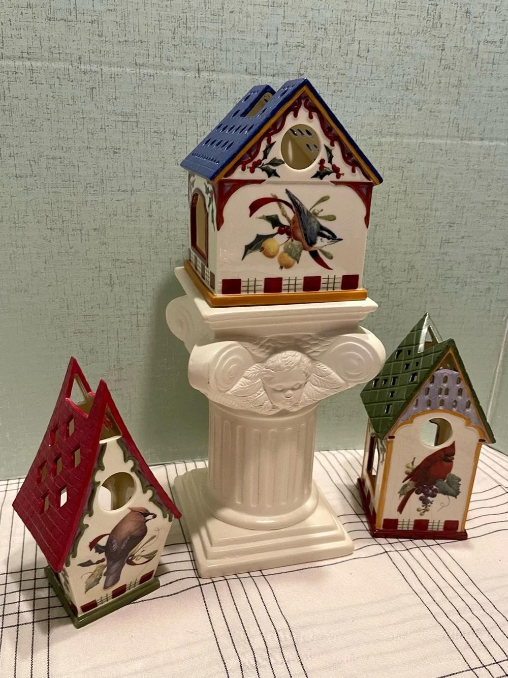 VINTAGE Lenox Winter Greetings Ceramic Votive Holder NUTHATCH BIRD EUC